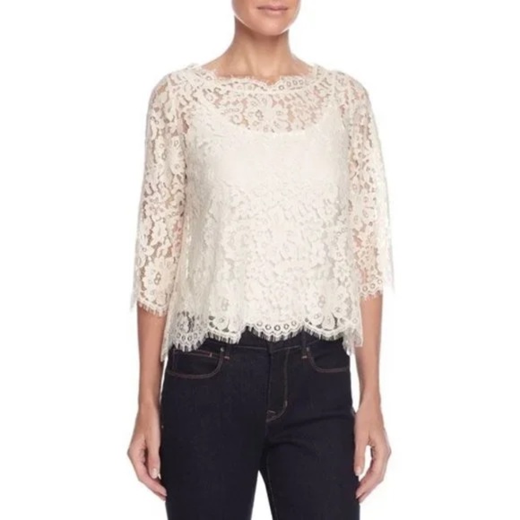Joie Elvia Lace Top Button Back 3/4 Sleeves Ivory White Wedding Bride XS - Picture 1 of 8